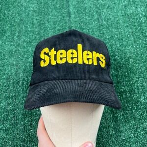 Vintage Starline NFL Pittsburgh Steelers Corduroy Snapback Hat Cap Spellout 90s
